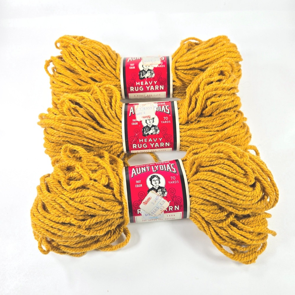 Lot of 3 Vintage Aunt Lydia's Heavy Rug Yarn 224A Antique Gold 70 Yds Each